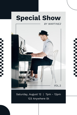 Designvorlage Klassische Musikshow mit Klavierspieler für Pinterest