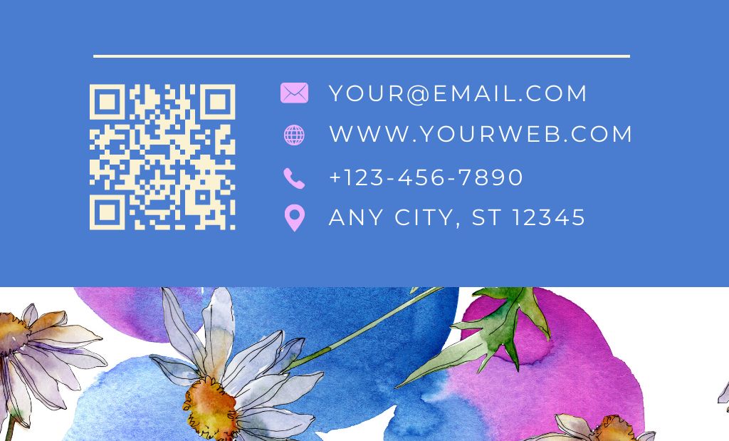 Floral Designer Offer with Watercolor Flowers Business Card 91x55mm Design Template