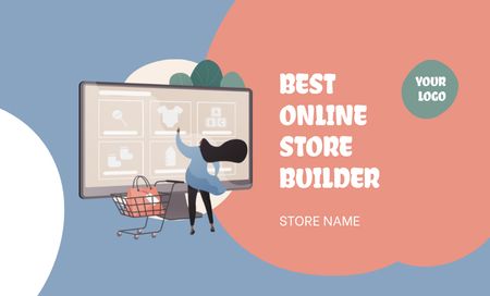 Advertisement for Best Online Store Creation Service Business Card 91x55mm Modelo de Design