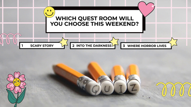 Plantilla de diseño de Quiz About Quest Room With Pencils Full HD video 