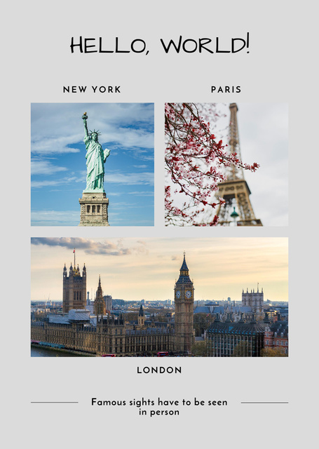 Travel Tour Offer to Famous Sights Postcard A6 Vertical Design Template