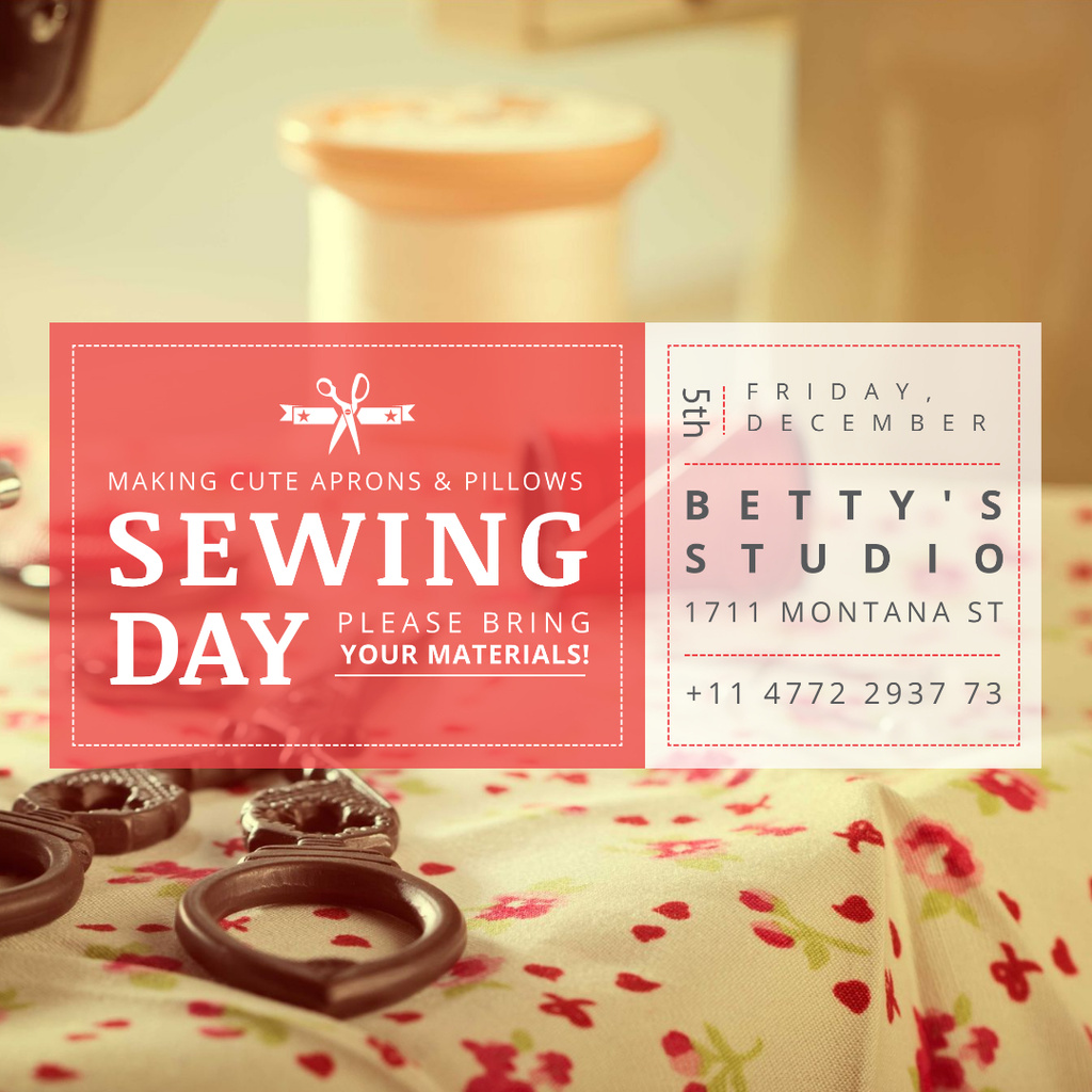Ontwerpsjabloon van Instagram AD van Sewing day event with needlework tools