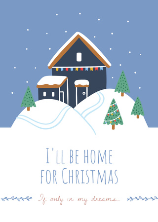 Christmas Greeting With House And Trees Postcard A6 Vertical Design Template