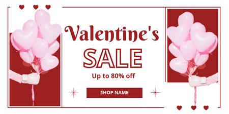 Valentine's Day Sale Announcement with Balloons Twitter Design Template