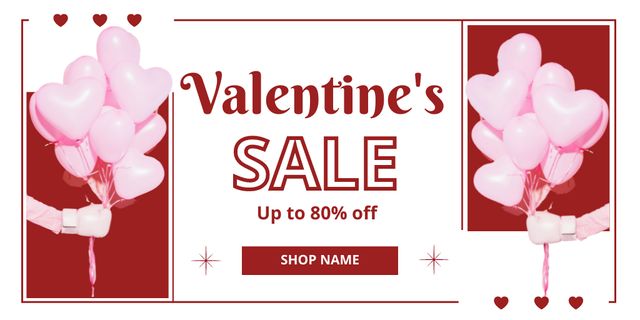 Valentine's Day Sale Announcement with Balloons Twitter Modelo de Design