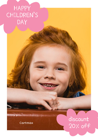 Children's Day Discount Offer with Little Girl Postcard A6 Vertical Πρότυπο σχεδίασης