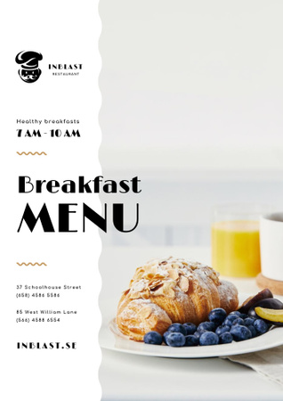 Delicious Breakfast with Fresh Croissant and Blueberries Poster B2 Šablona návrhu