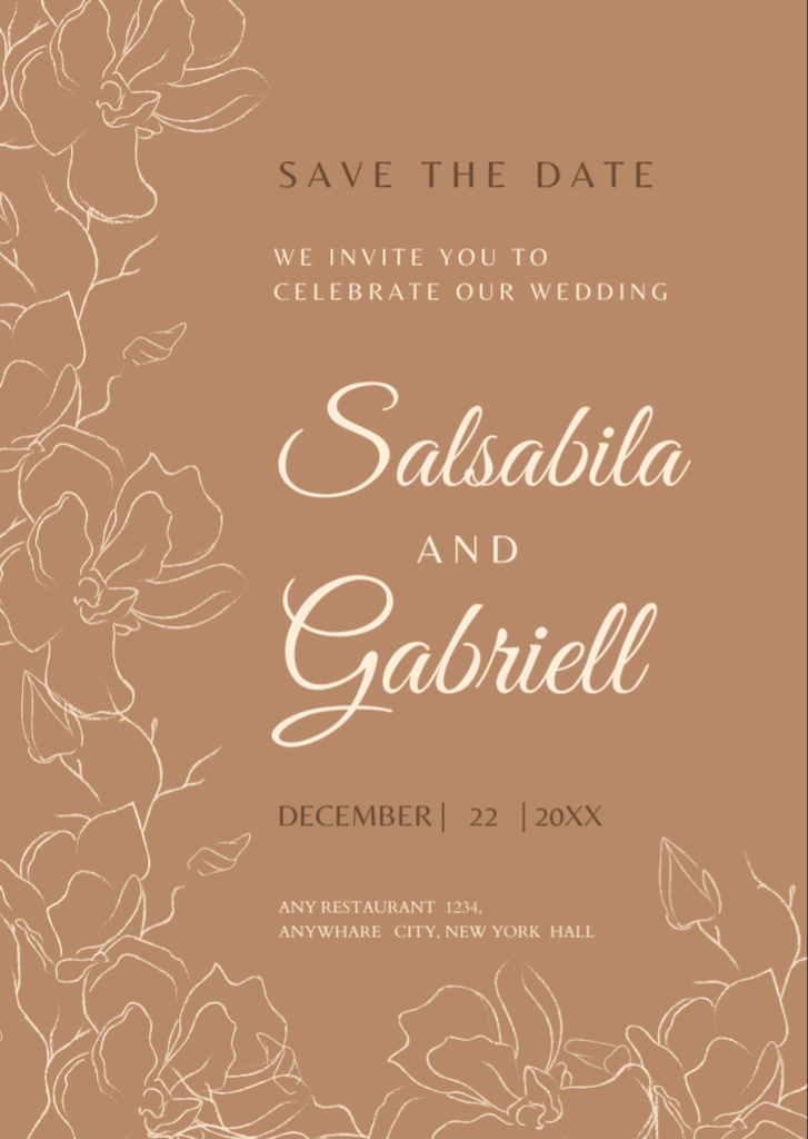 Wedding Celebration Event with Floral Sketch Flyer A6 Design Template