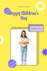 Children's Day Greeting With Girl Holding Toy in Yellow