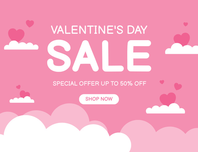 Designvorlage Valentine's Day Sale Announcement With Clouds in Pink für Thank You Card 5.5x4in Horizontal
