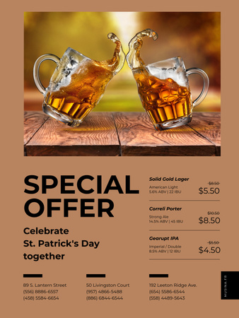 Special Offer of Beer on St.Patricks Day Poster US Design Template