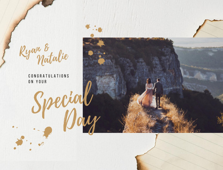 Plantilla de diseño de Wedding Greeting With Couple And Scenic View Postcard 4.2x5.5in 