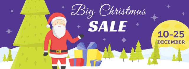 Christmas Holiday Sale with Santa Delivering Gifts Facebook cover Πρότυπο σχεδίασης