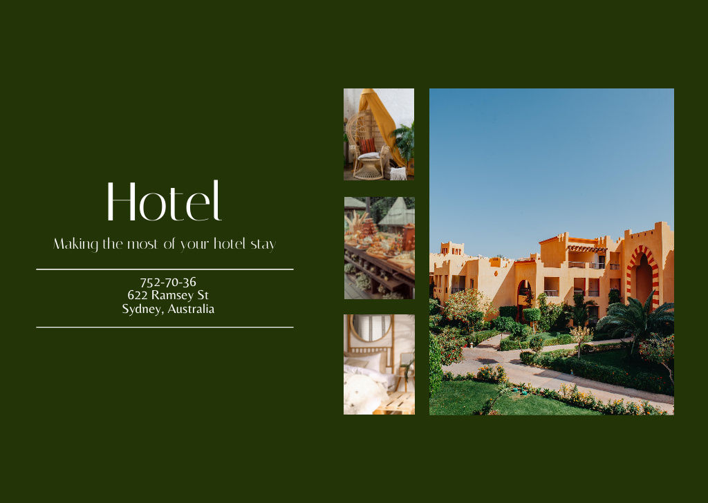 Plantilla de diseño de Luxury Hotel Photos on Green Flyer A6 Horizontal 