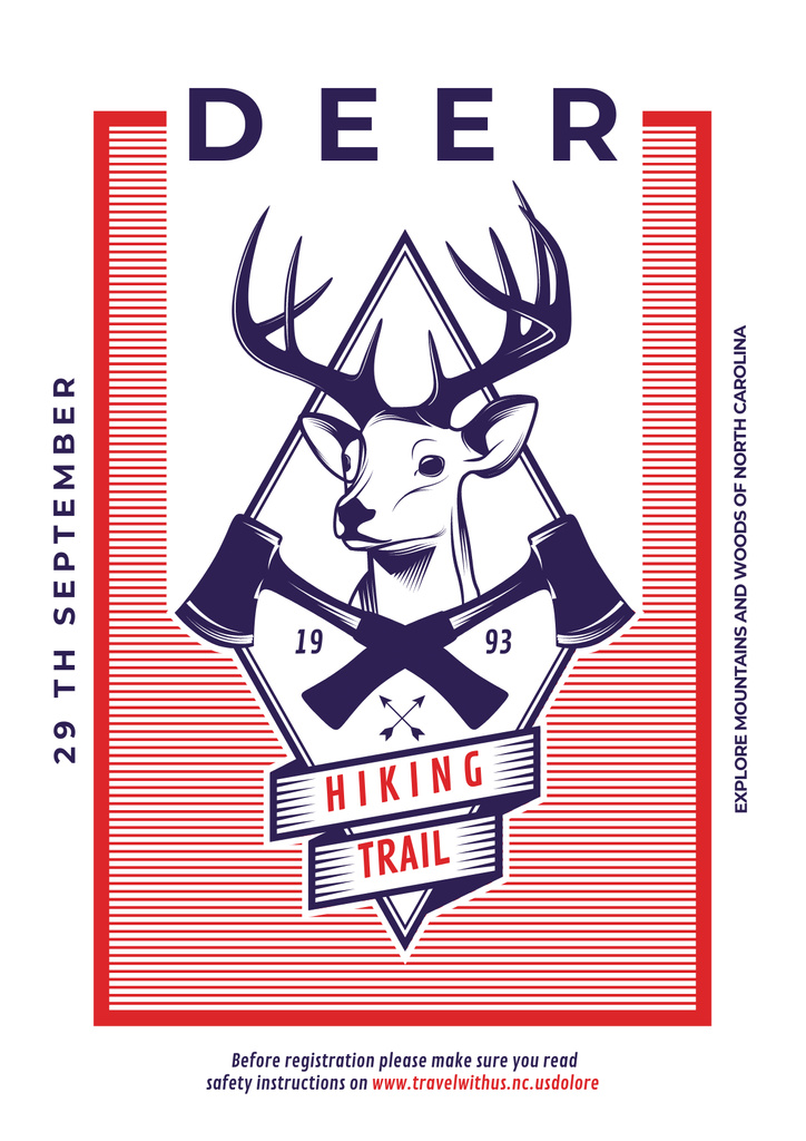 Hiking trail advertisement with deer Poster Πρότυπο σχεδίασης