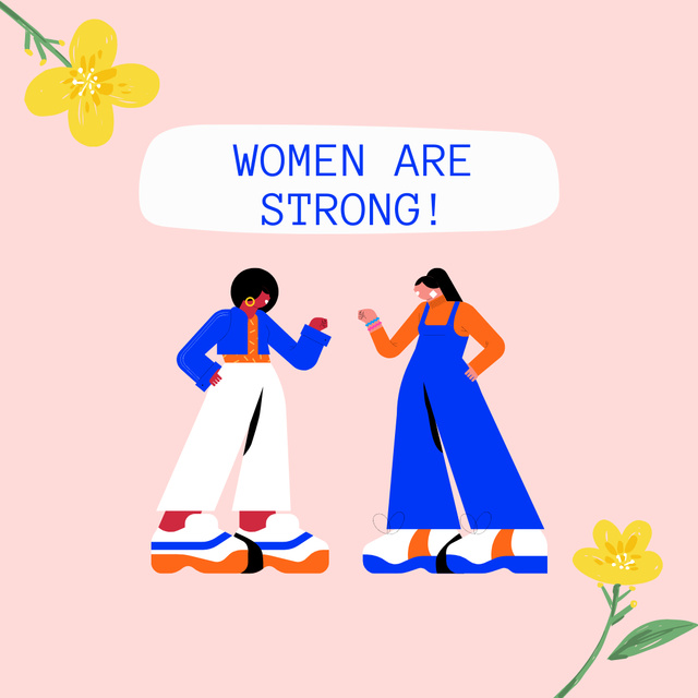 Girl Power Inspirational Quote With Illustration Instagram Tasarım Şablonu
