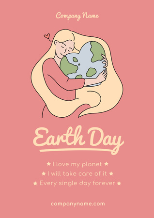 Earth Day Announcement with Girl hugging Planet Poster Design Template