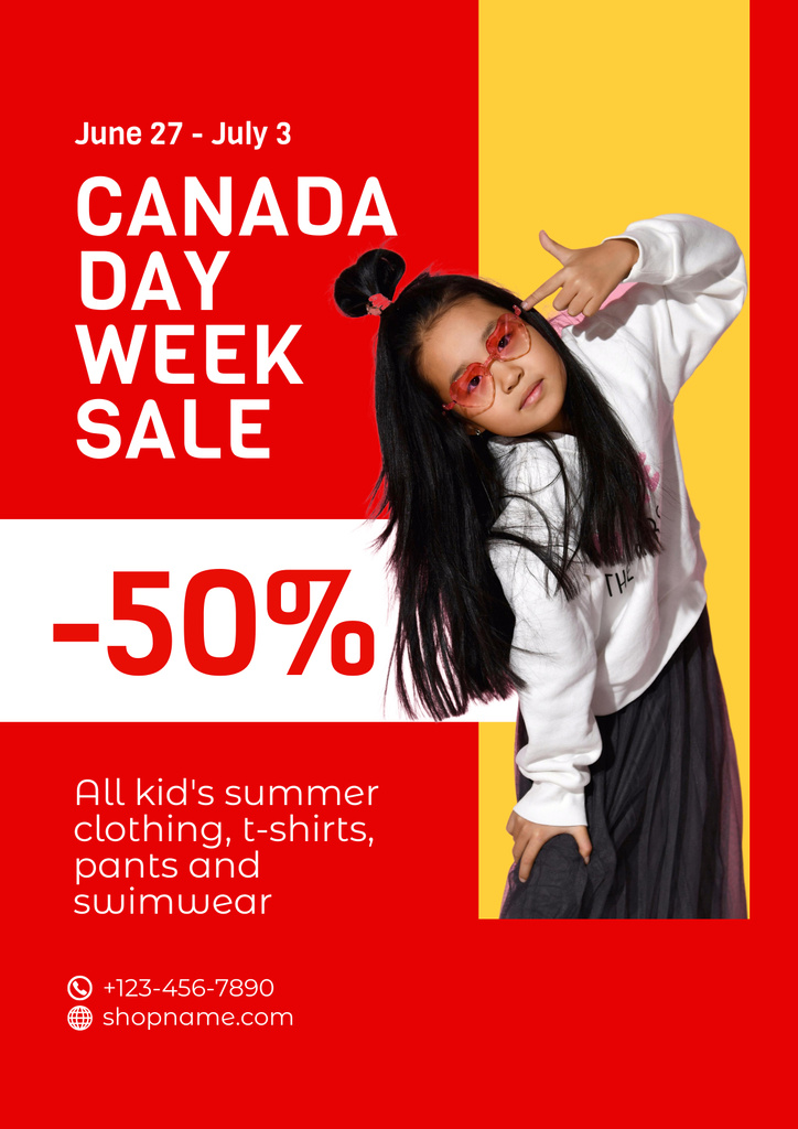Ontwerpsjabloon van Poster van Canada Day Sale Announcement with Cute Girl
