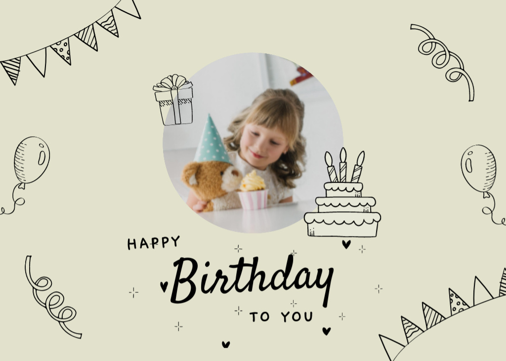 Template di design Bright Birthday Holiday Celebration with Illustration Postcard 5x7in