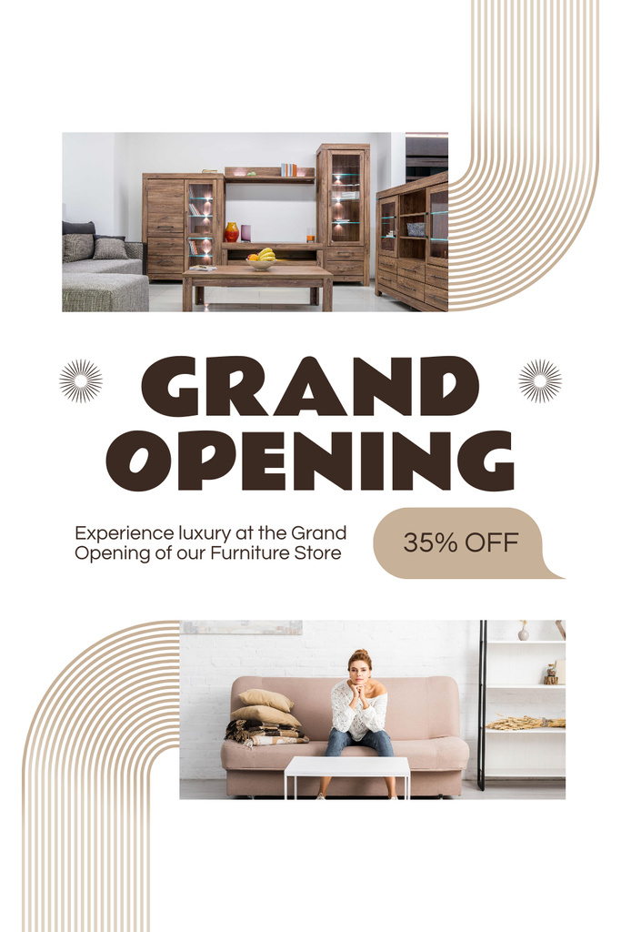 Designvorlage Grand Opening Of Furniture Store With Discounts für Pinterest