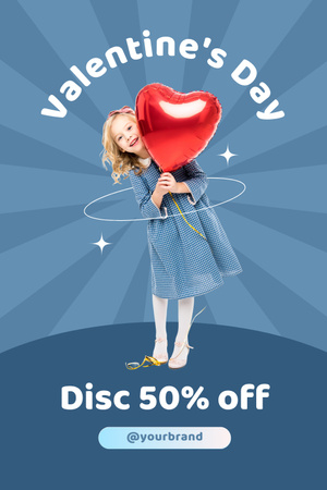 Valentine Day Discount Announcement with Cute Little Girl Pinterest Design Template