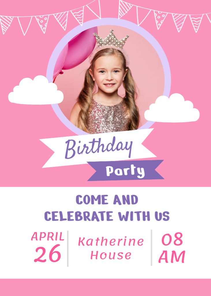 Designvorlage Birthday Invitation for a Little Princess  für Flayer