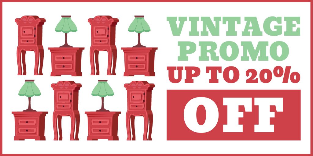 Vintage Furniture And Chest of Drawers With Discount By Promo Twitter Design Template