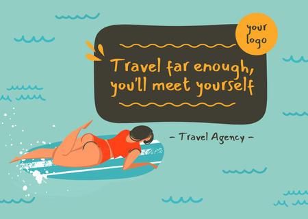 Travel Inspiration Phrase with Cartoon Illustration Card Tasarım Şablonu