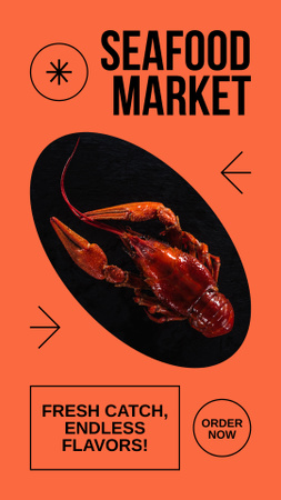 Designvorlage Anzeige des Meeresfrüchtemarktes in Orange für Instagram Story