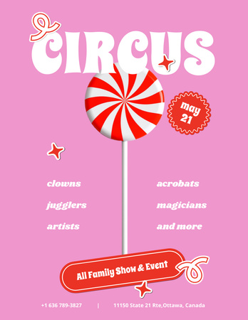 Ontwerpsjabloon van Poster 8.5x11in van Onvergetelijke circusshowaankondiging met lolly en jongleurs