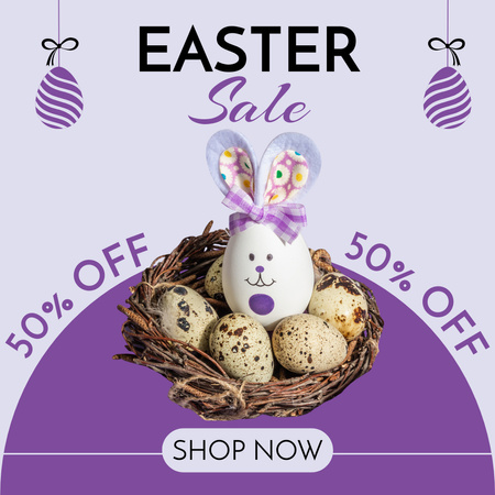 Easter Sale with Easter Rabbit with Quail Eggs in Nest Instagram Design Template