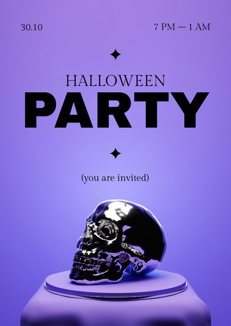 Halloween Party Ad with Silver Skull Flyer A6 Šablona návrhu