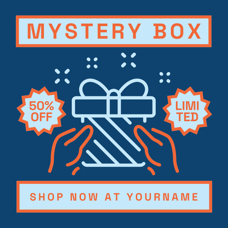 Designvorlage geheimnis geschenk-box blau illustriert für Instagram