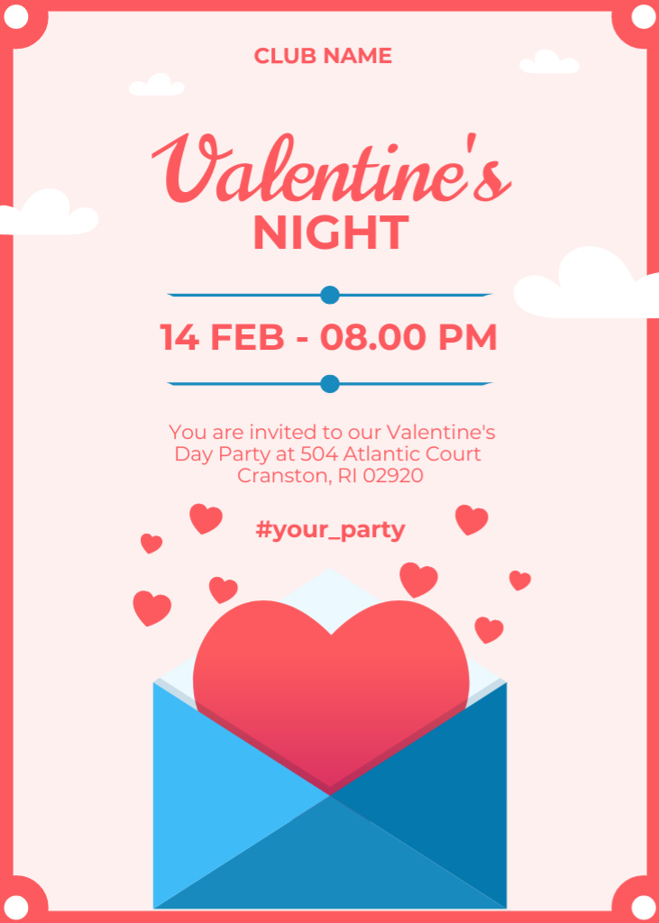 Valentine's Holiday Night Party Announcement Invitation – шаблон для дизайна
