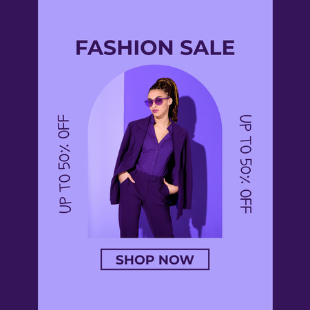 Wear Sale Offer with Woman in Purple Suit  Instagram Tasarım Şablonu