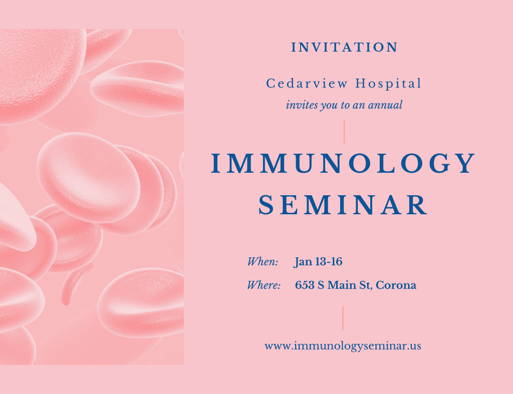 Ontwerpsjabloon van Invitation 13.9x10.7cm Horizontal van Red Blood Cells And Immunology Seminar