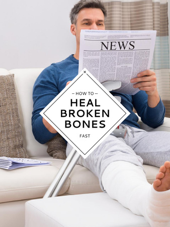 Template di design uomo con le ossa rotte seduto sul divano Poster US