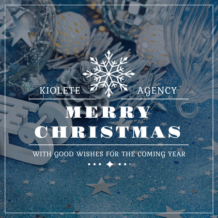 Christmas Greeting Shiny Decorations in Blue Instagram AD Design Template
