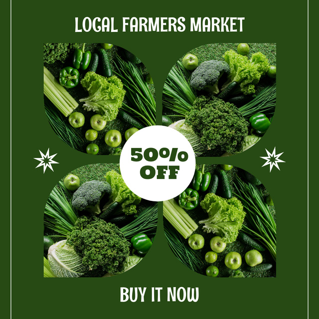 Advertisement for Local Farmer's Market with Green Vegetables and Fruits Instagram AD Modelo de Design