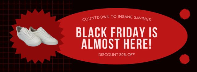 Black Friday Sale Announcement with Stylish Footwear Facebook cover Design Template