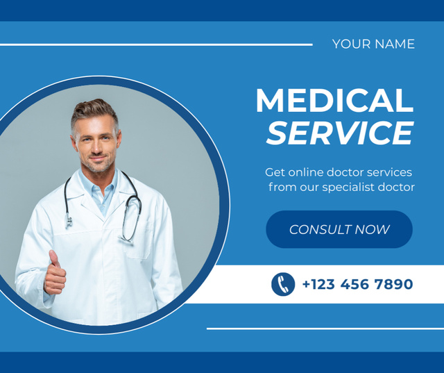 Medical Services Ad with Doctor showing Approving Gesture Facebook Design Template
