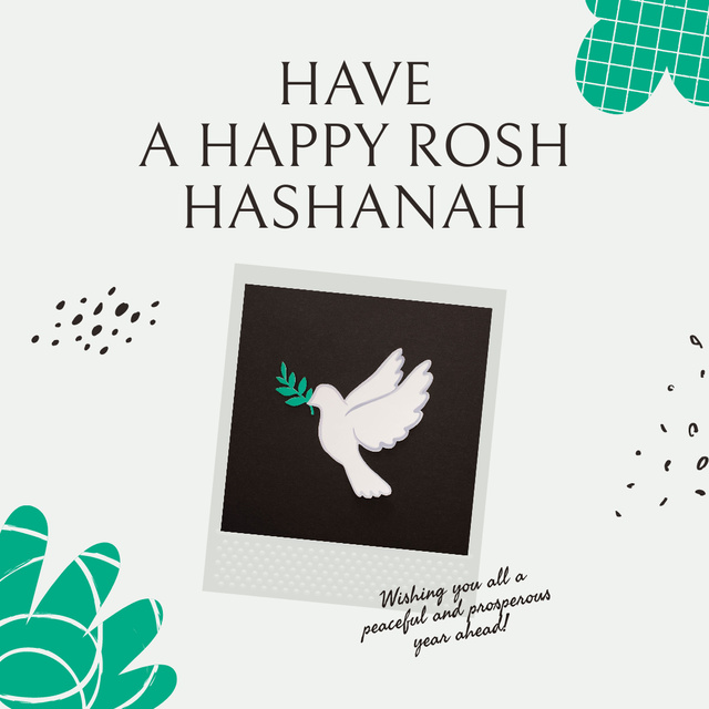 Rosh Hashanah Wishes with White Pigeon with Green Twig Instagram Design Template
