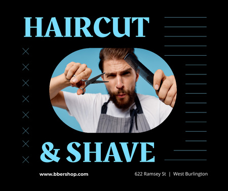 Ontwerpsjabloon van Facebook van Male Haircut and Shave Offer