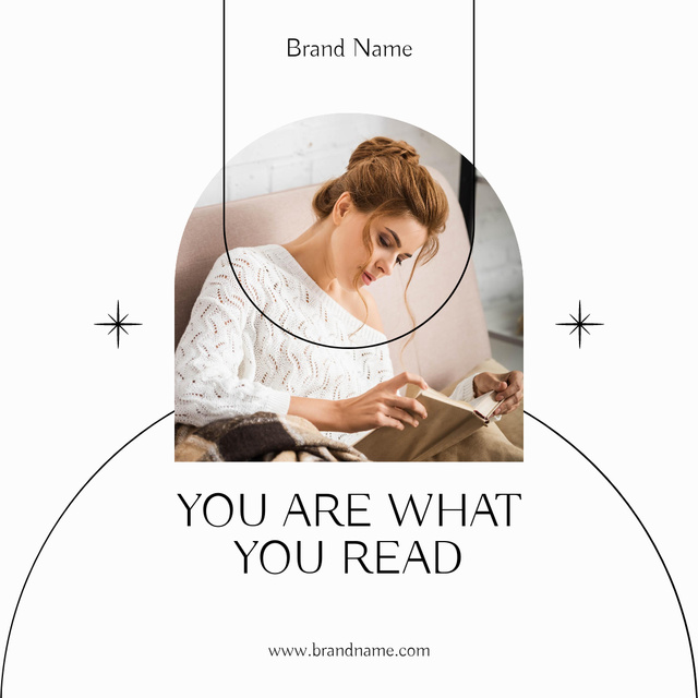 Girl Reading Book on Sofa Instagram – шаблон для дизайна