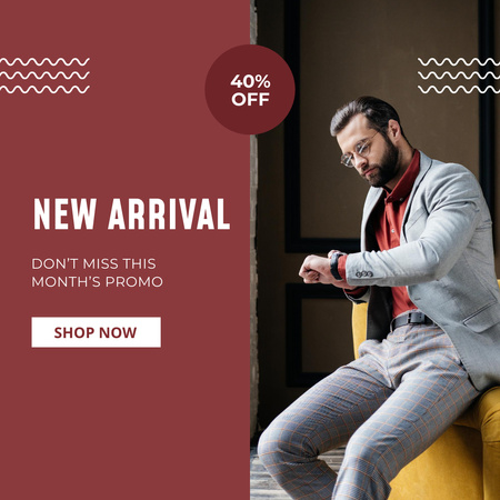 Fashion Ad with Handsome Man in Jacket Instagram Design Template