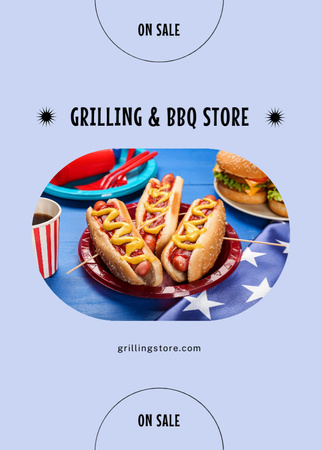 Independence Day Sale of BBQ Foods and Goods Postcard 5x7in Vertical Design Template