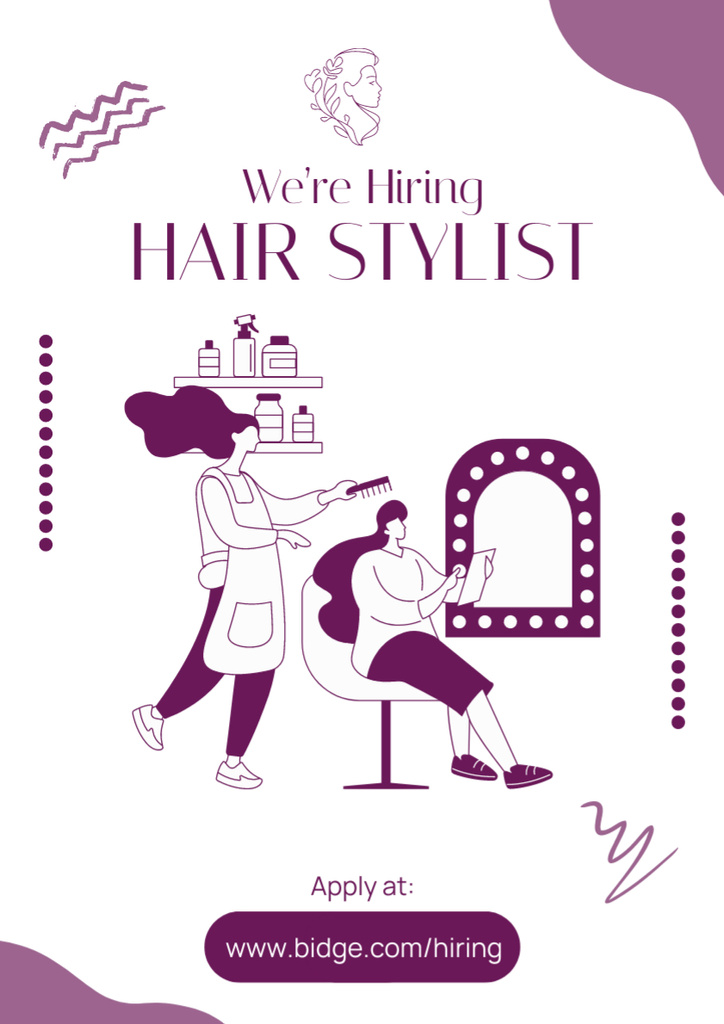 Designvorlage Hair Stylist Vacancy with Illustration in Purple für Poster A3