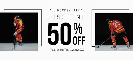 Collage with Clearance & Discount Hockey Equipment Coupon 3.75x8.25in Design Template