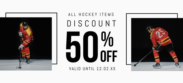 Plantilla de diseño de Collage with Clearance & Discount Hockey Equipment Coupon 3.75x8.25in 