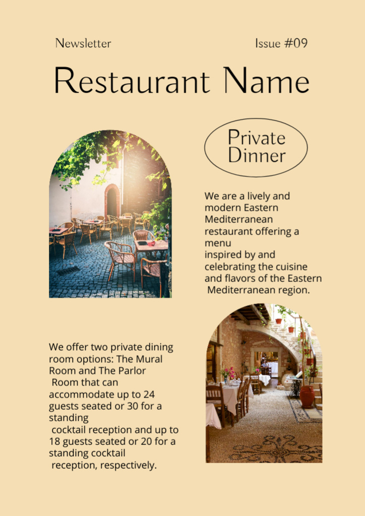 Ontwerpsjabloon van Newsletter van Private Dinner in Cozy Restaurant Offer